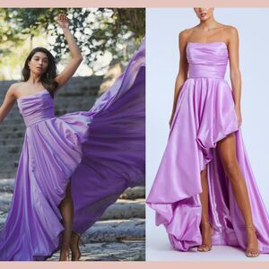 NWT $598 Mac Duggal [ 6 ] 11685 Strapless Ruched High‎ Low Gown Orchid Purple